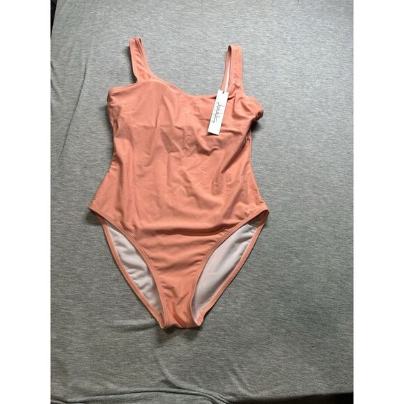 Nicole Miller Studio Scoop Back One Piece Swimsuit Womens Size M Peach Amber NEW - Picture 1 of 8